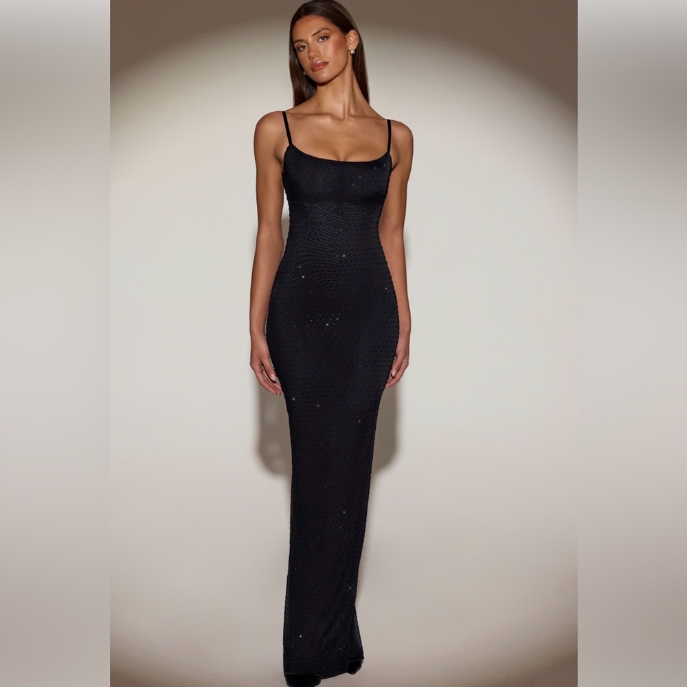 Oh Polly Celandine Black Backless Embellished Maxi Dress Size 6
